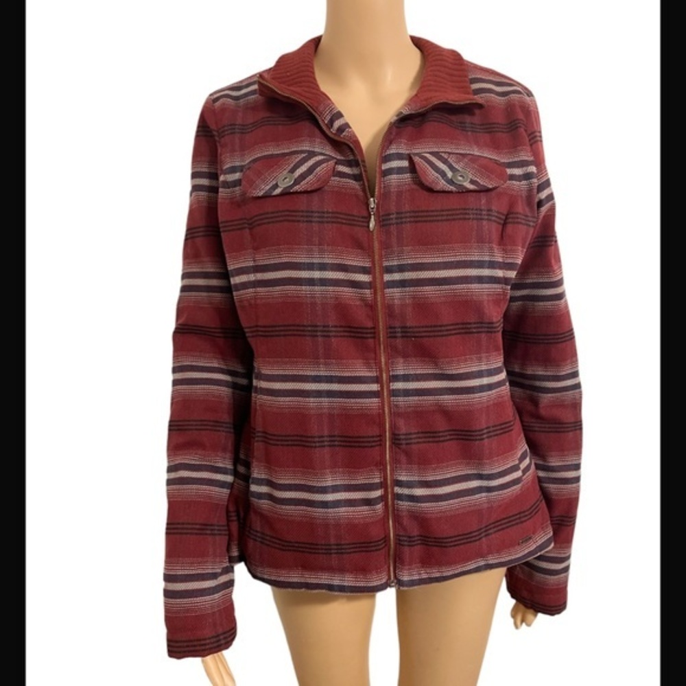 PRANA Women’s Medium Stripped Red Showdown Jacket Full Zip
